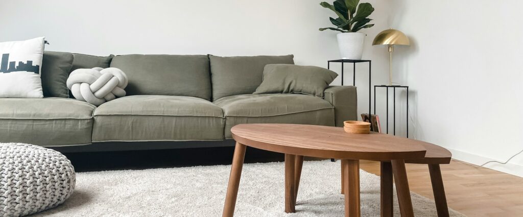 sofa y mesita en un comedor